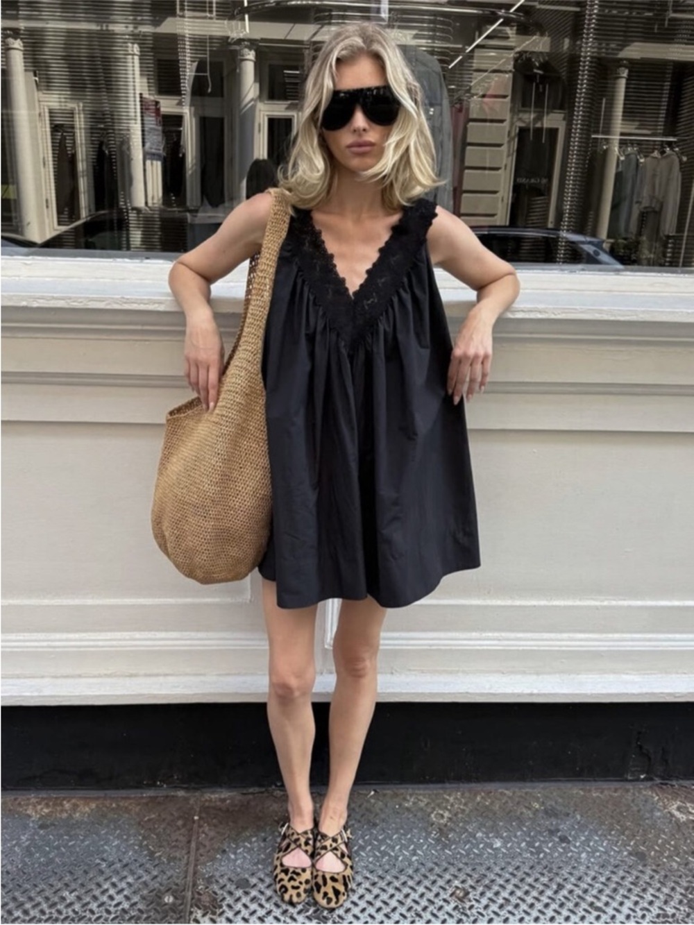 Helsa Mini Dress With Lace in Tech Poplin - Picture 11 of 15